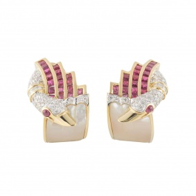 Yellow Gold Diamond and Ruby Earrings